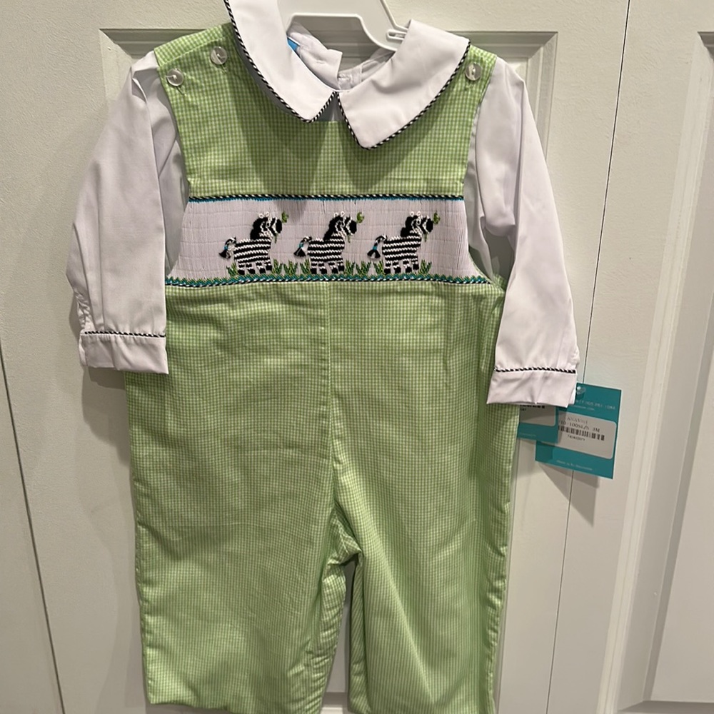 Anavini boys zebra smocked Long all with collared shirt.